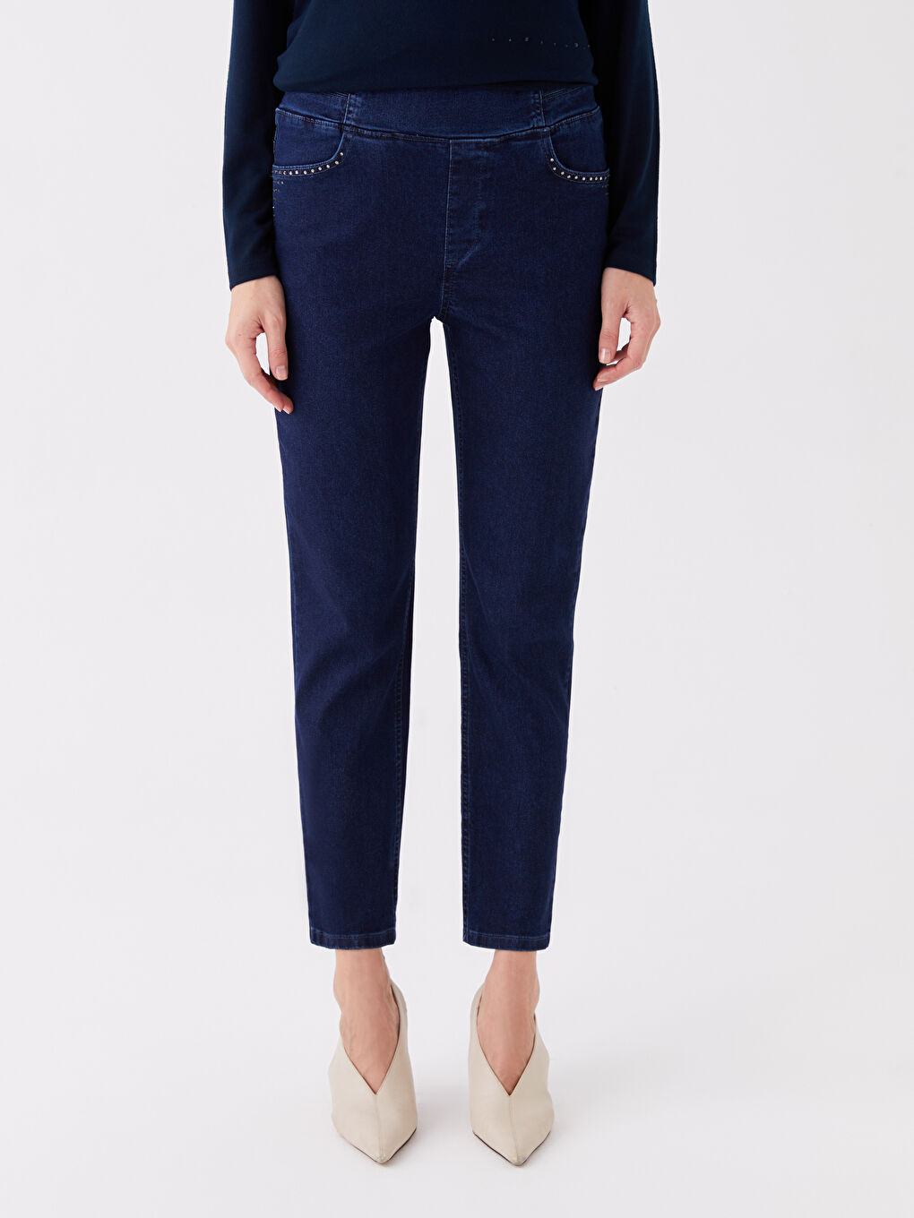 Siyah Slim Fit Parlak Taşlı Kadın Jean Pantolon-2