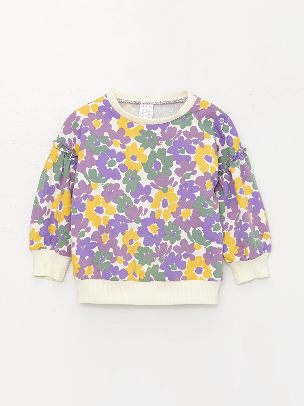 Ekru Bisiklet Yaka Uzun Kollu Baskılı Kız Bebek Sweatshirt ve Eşofman Alt 2'li Takım-1