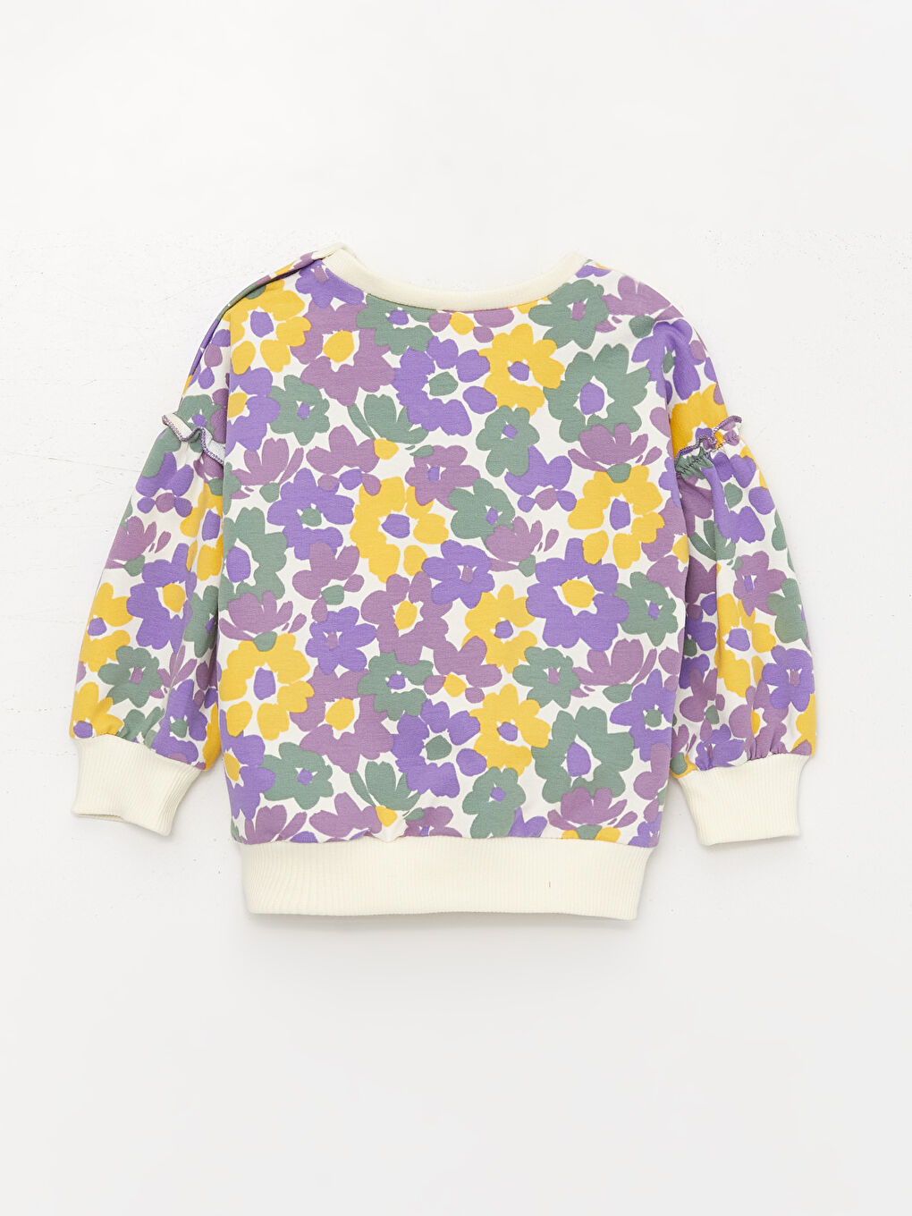 Ekru Bisiklet Yaka Uzun Kollu Baskılı Kız Bebek Sweatshirt ve Eşofman Alt 2'li Takım-2