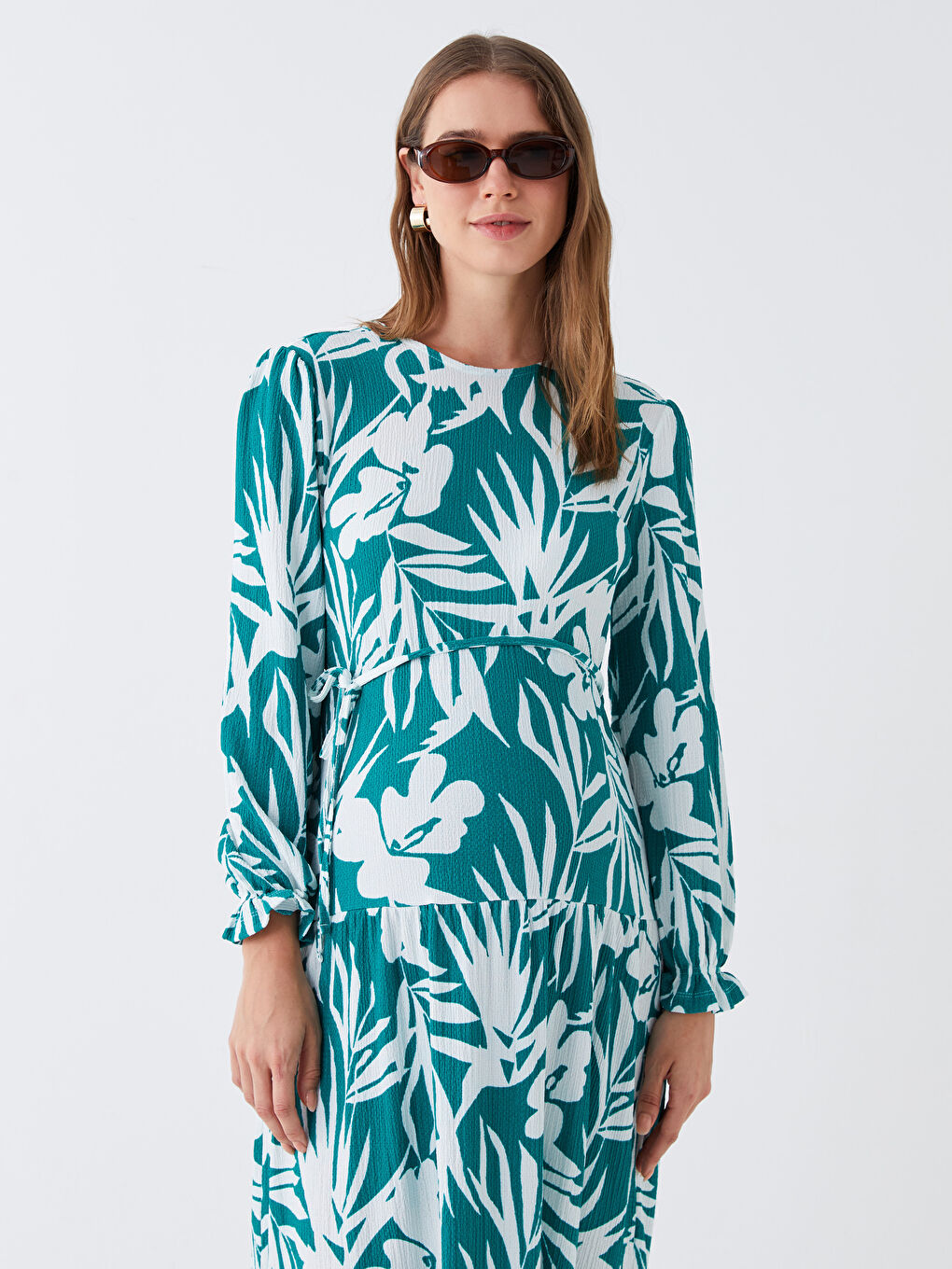Robe Maternité à Motifs à Manches Longues avec Col Rond-2