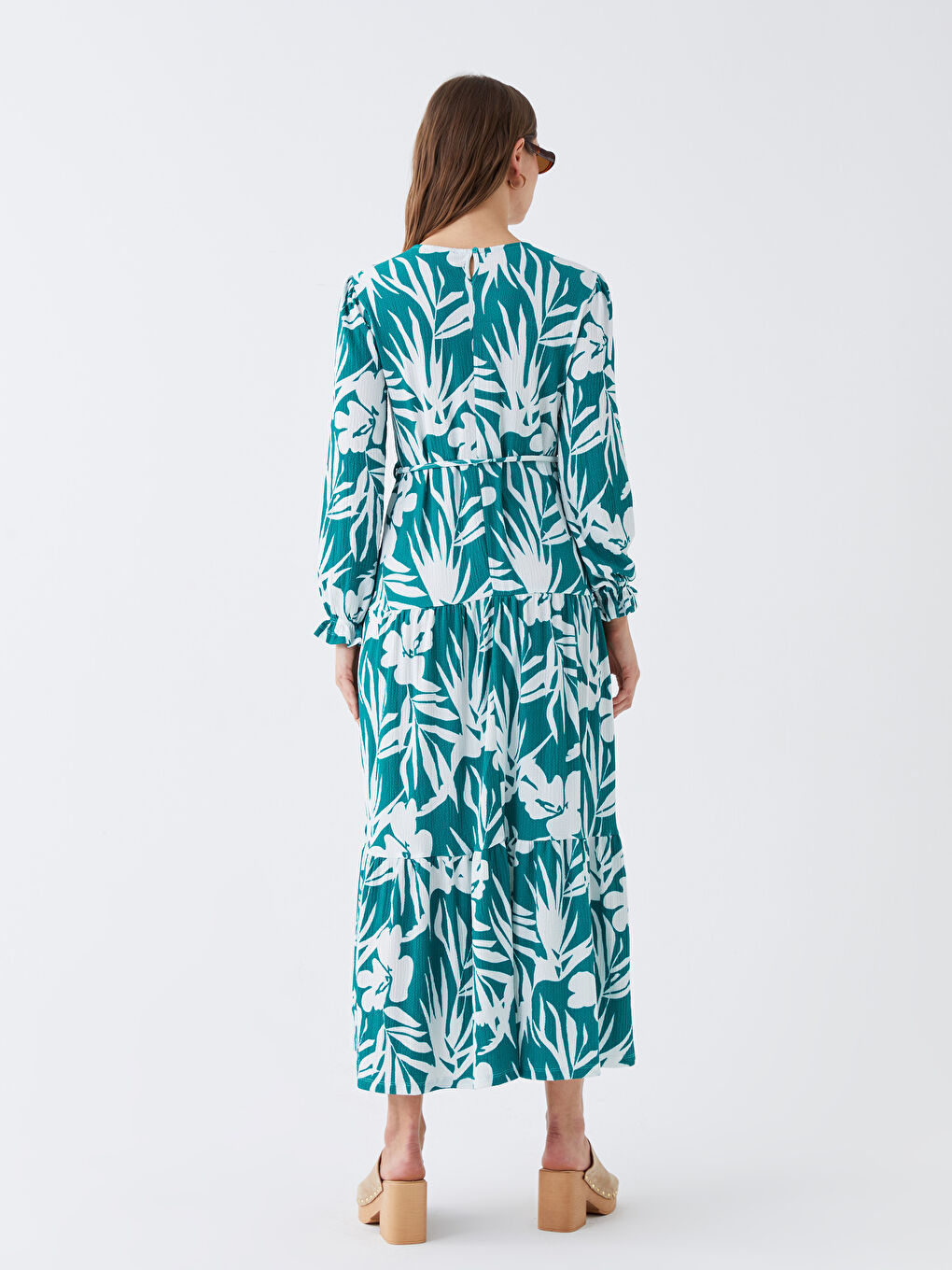 Robe Maternité à Motifs à Manches Longues avec Col Rond-4
