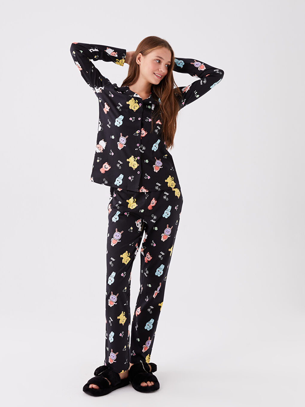 Shirt Collar Patterned Women's Pyjama Set