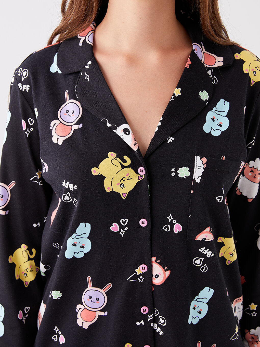 Shirt Collar Patterned Women's Pyjama Set-3