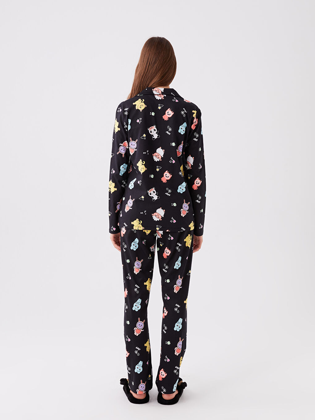 Shirt Collar Patterned Women's Pyjama Set-4