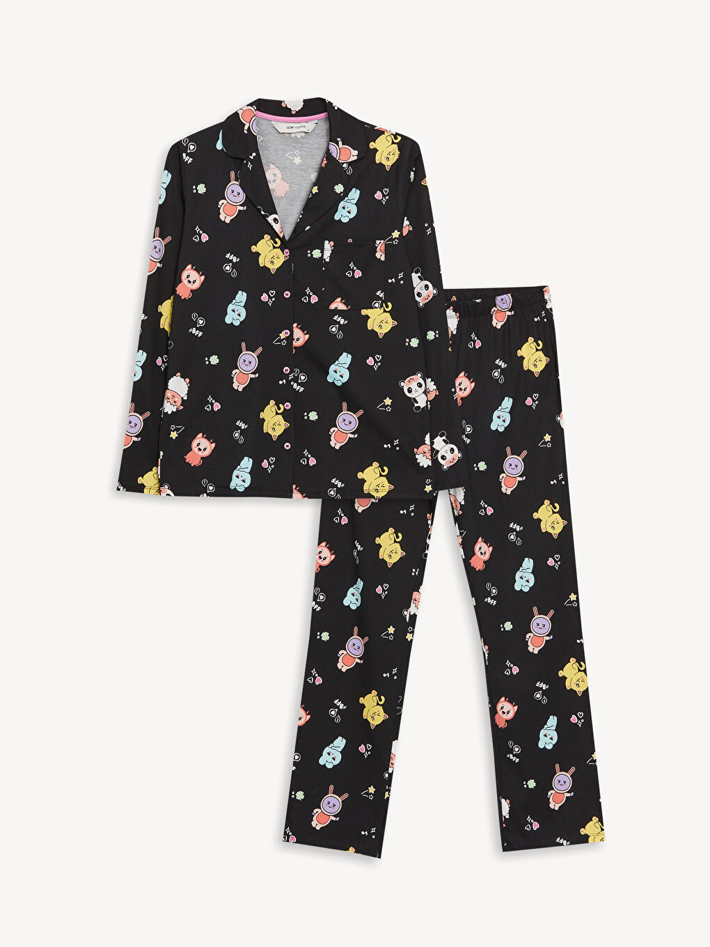 Shirt Collar Patterned Women's Pyjama Set-5