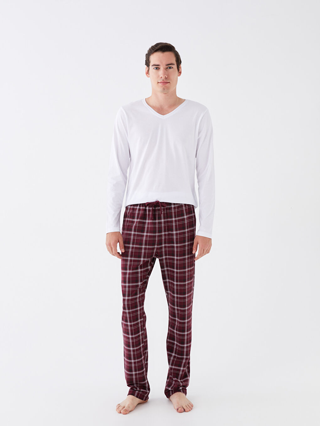 Bordo Standart Kalıp Ekose Erkek Pijama Alt