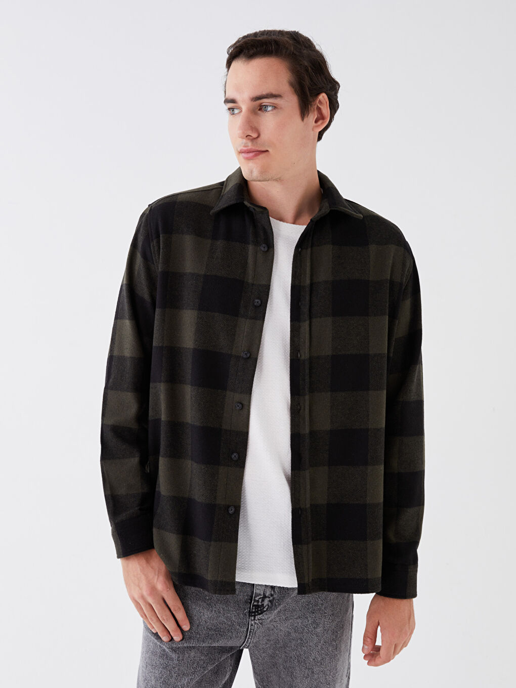 Regular Fit Long Sleeve Plaid Men's Flannel Shirt -W3AT79Z8-LMU