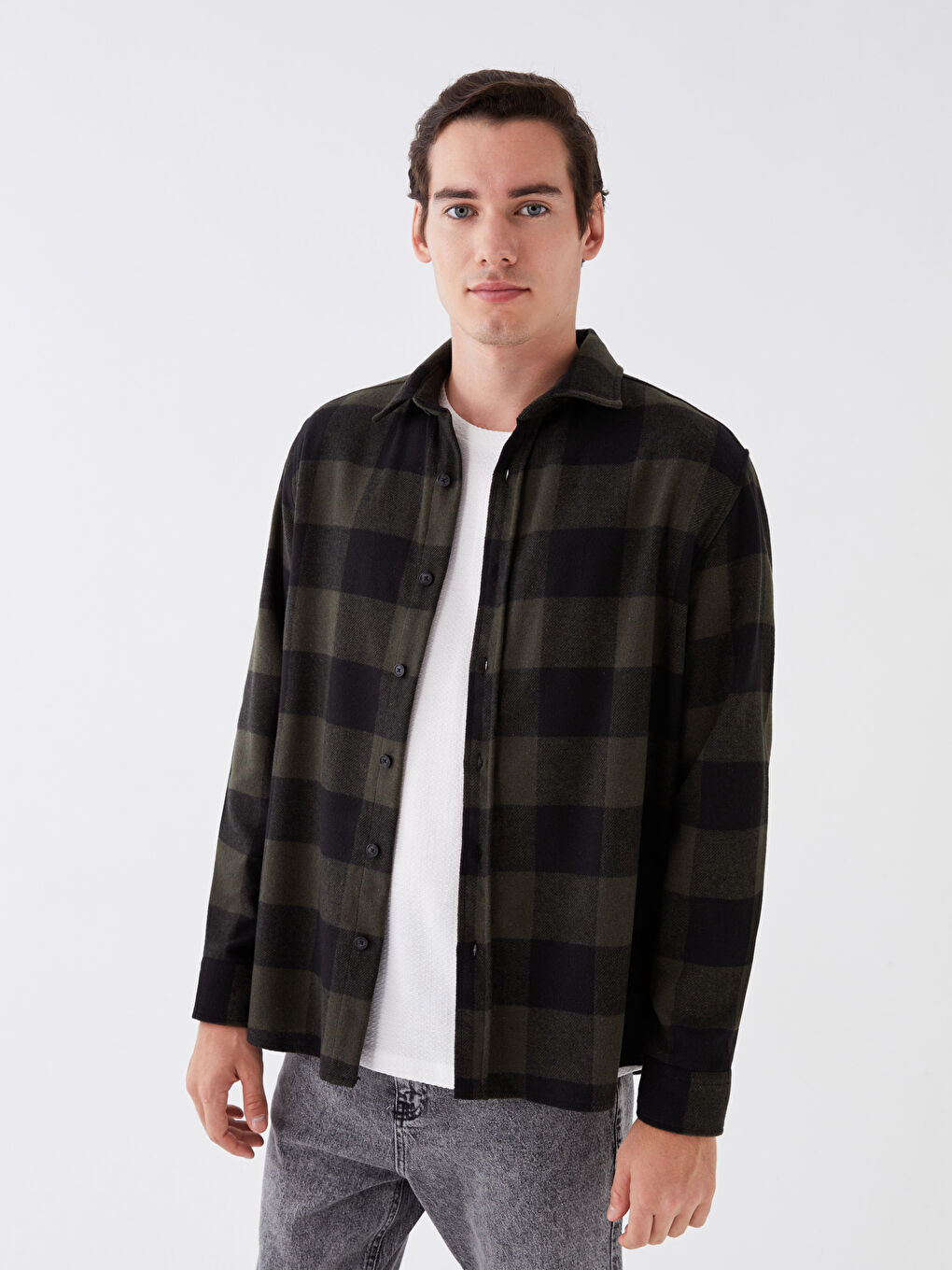 Regular Fit Long Sleeve Plaid Men's Flannel Shirt -W3AT79Z8-LMU