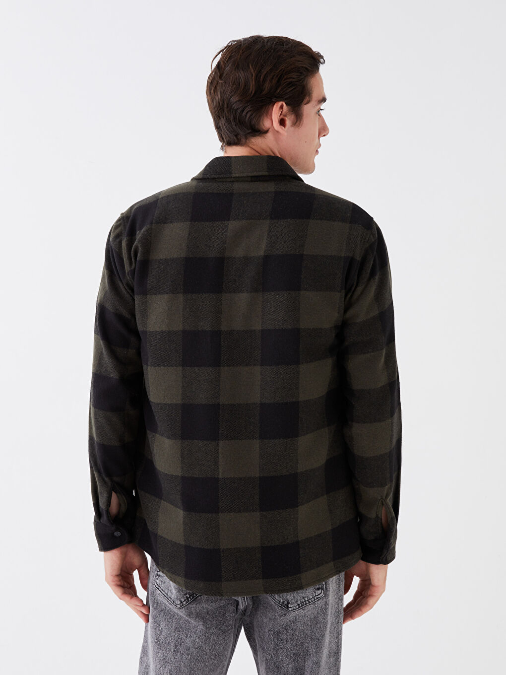 Regular Fit Long Sleeve Plaid Men's Flannel Shirt -W3AT79Z8-LMU