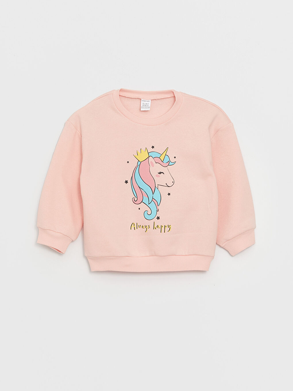 LCW baby Pembe Bisiklet Yaka Uzun Kollu Baskılı Kız Bebek Sweatshirt