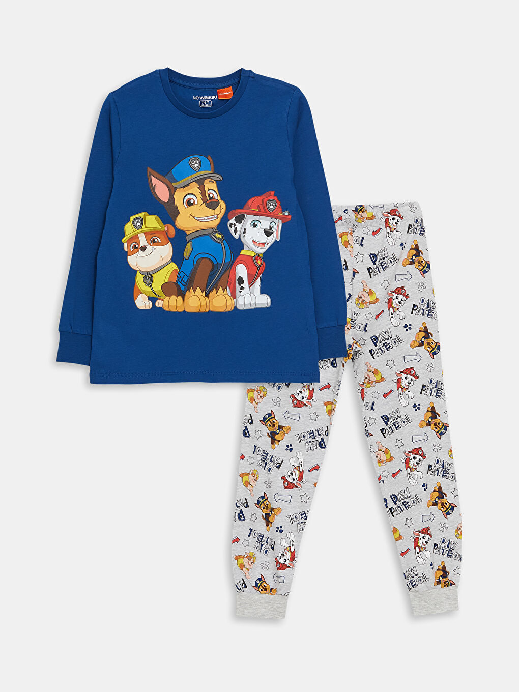 Mavi Bisiklet Yaka Paw Patrol Baskılı Uzun Kollu Erkek Çocuk Pijama Takımı