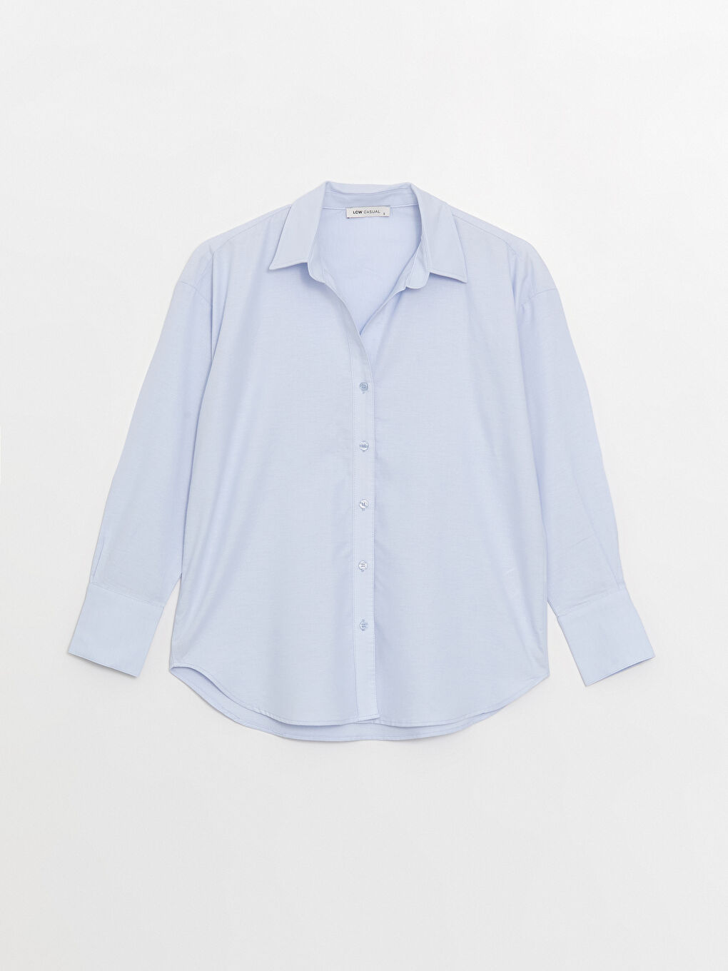 Mavi Düz Uzun Kollu Oversize Kadın Gömlek-5