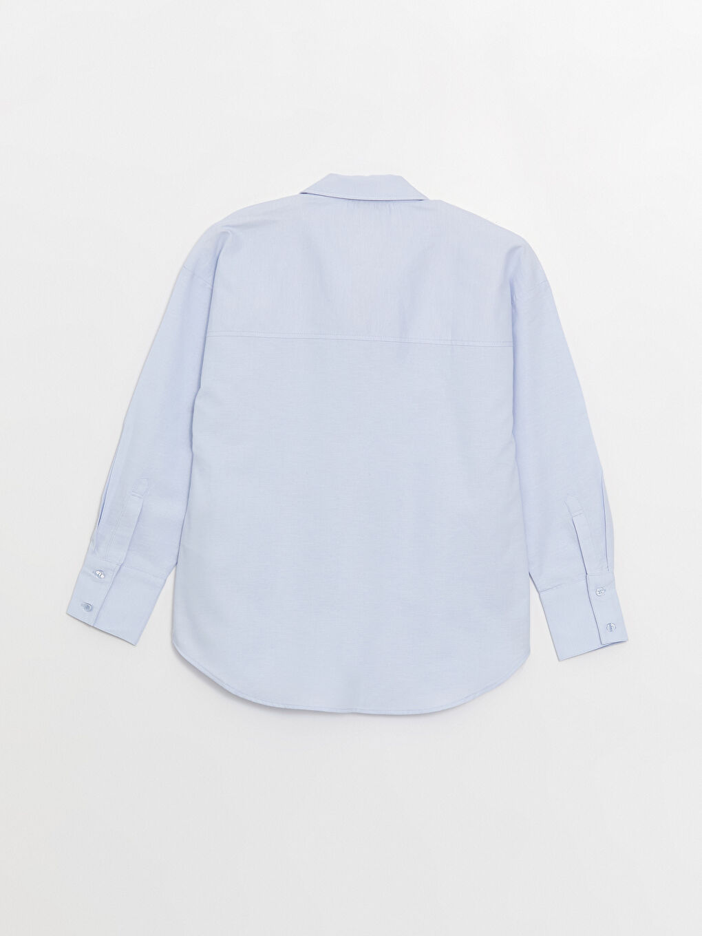 Mavi Düz Uzun Kollu Oversize Kadın Gömlek-6