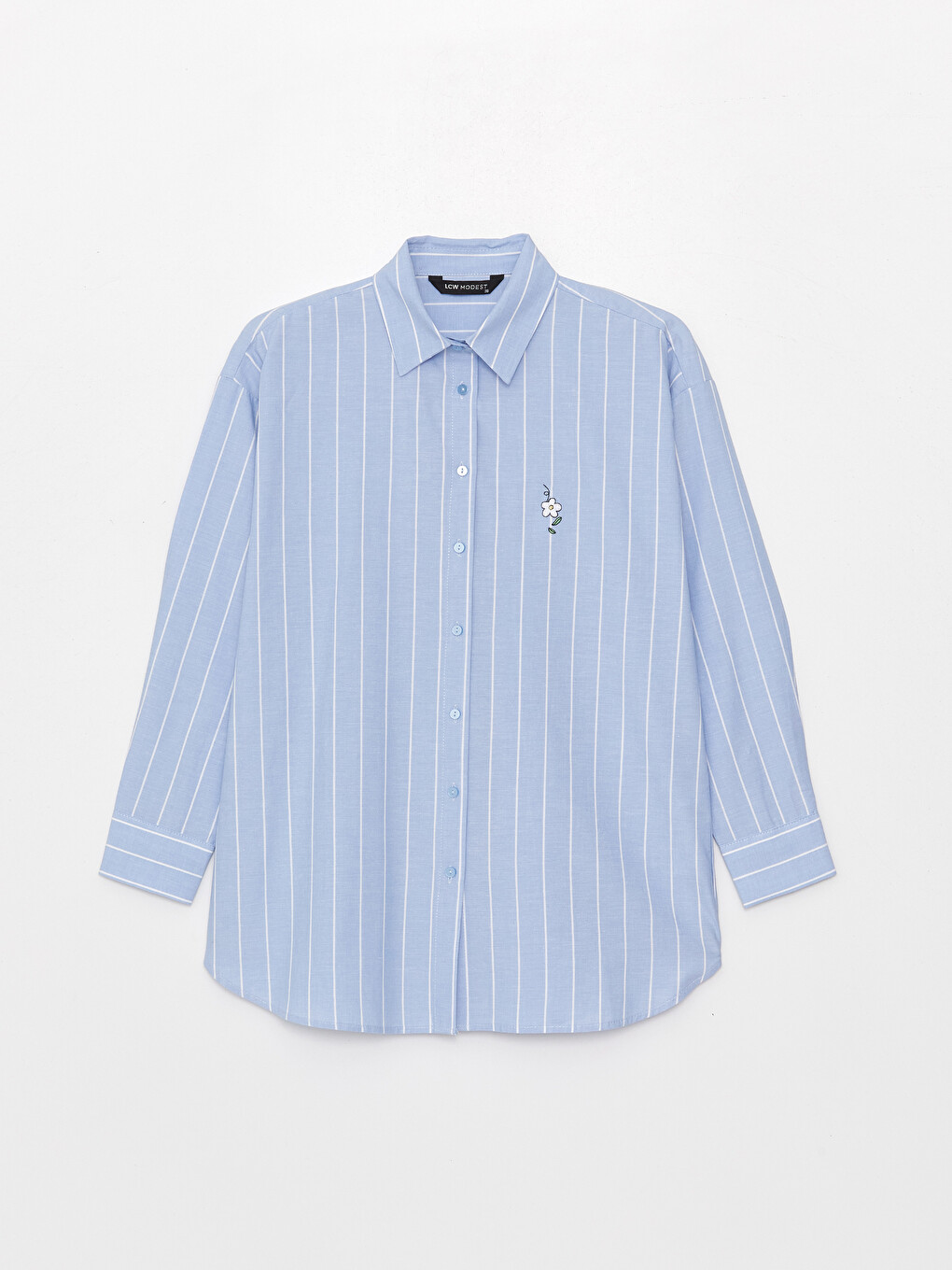 Mavi Çizgili Uzun Kollu Oversize Poplin Kadın Gömlek Tunik-5