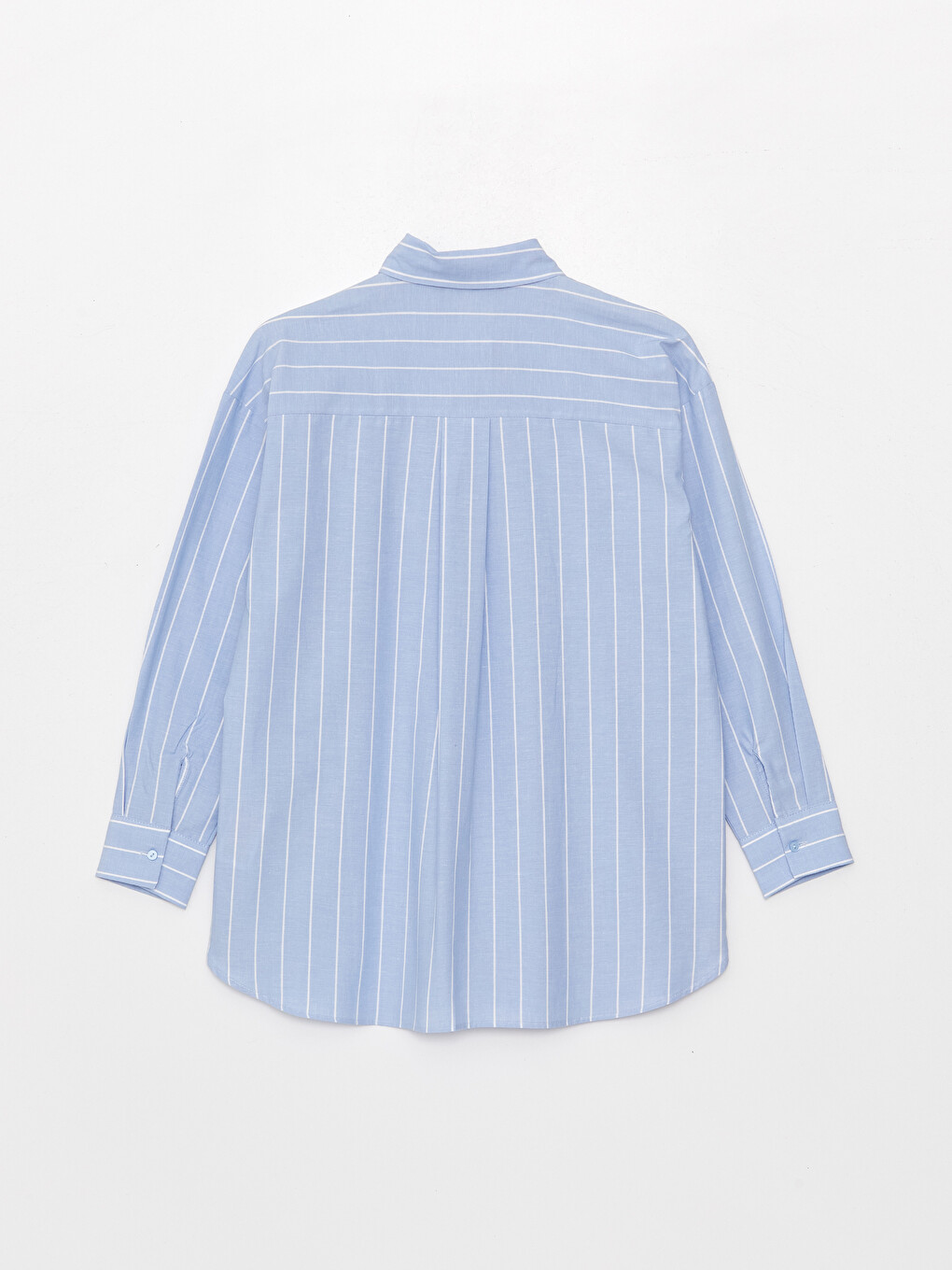 Mavi Çizgili Uzun Kollu Oversize Poplin Kadın Gömlek Tunik-6