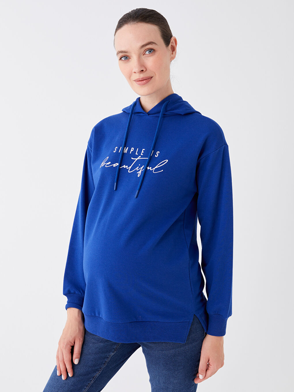 LCWAIKIKI Maternity Açık Lacivert Baskılı Uzun Kollu Hamile Hoodie