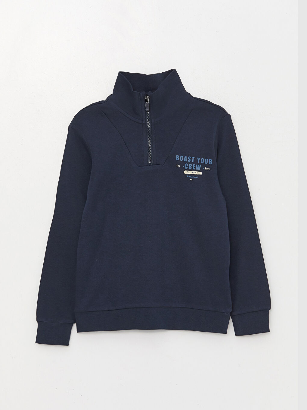 Lacivert Dik Yaka Baskılı Uzun Kollu Erkek Çocuk Sweatshirt