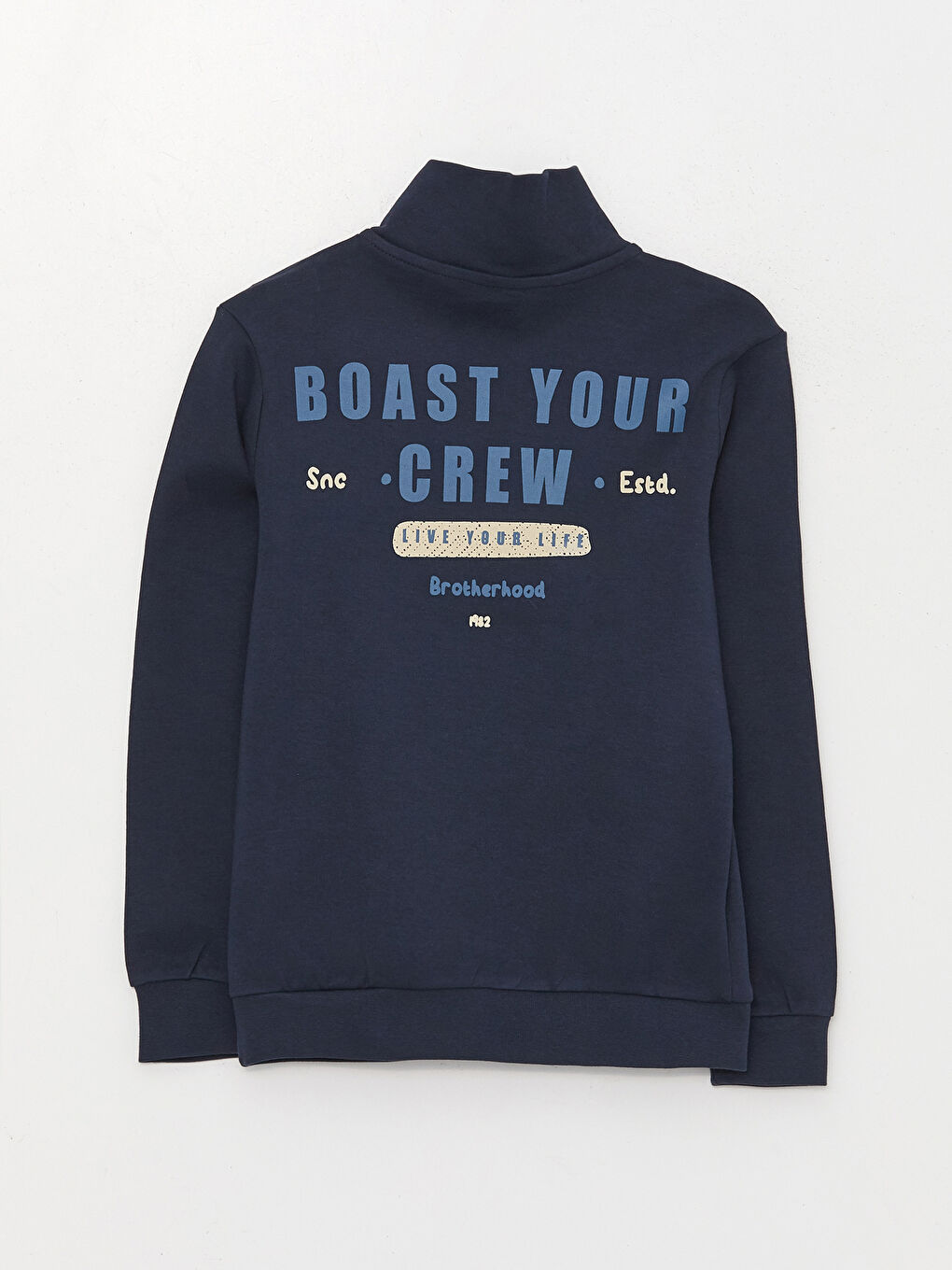 Lacivert Dik Yaka Baskılı Uzun Kollu Erkek Çocuk Sweatshirt-1