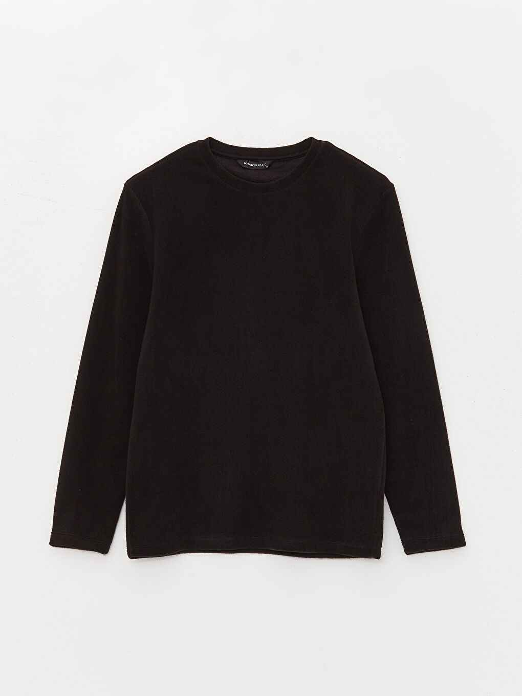 Siyah Bisiklet Yaka Uzun Kollu Polar Erkek Sweatshirt-5