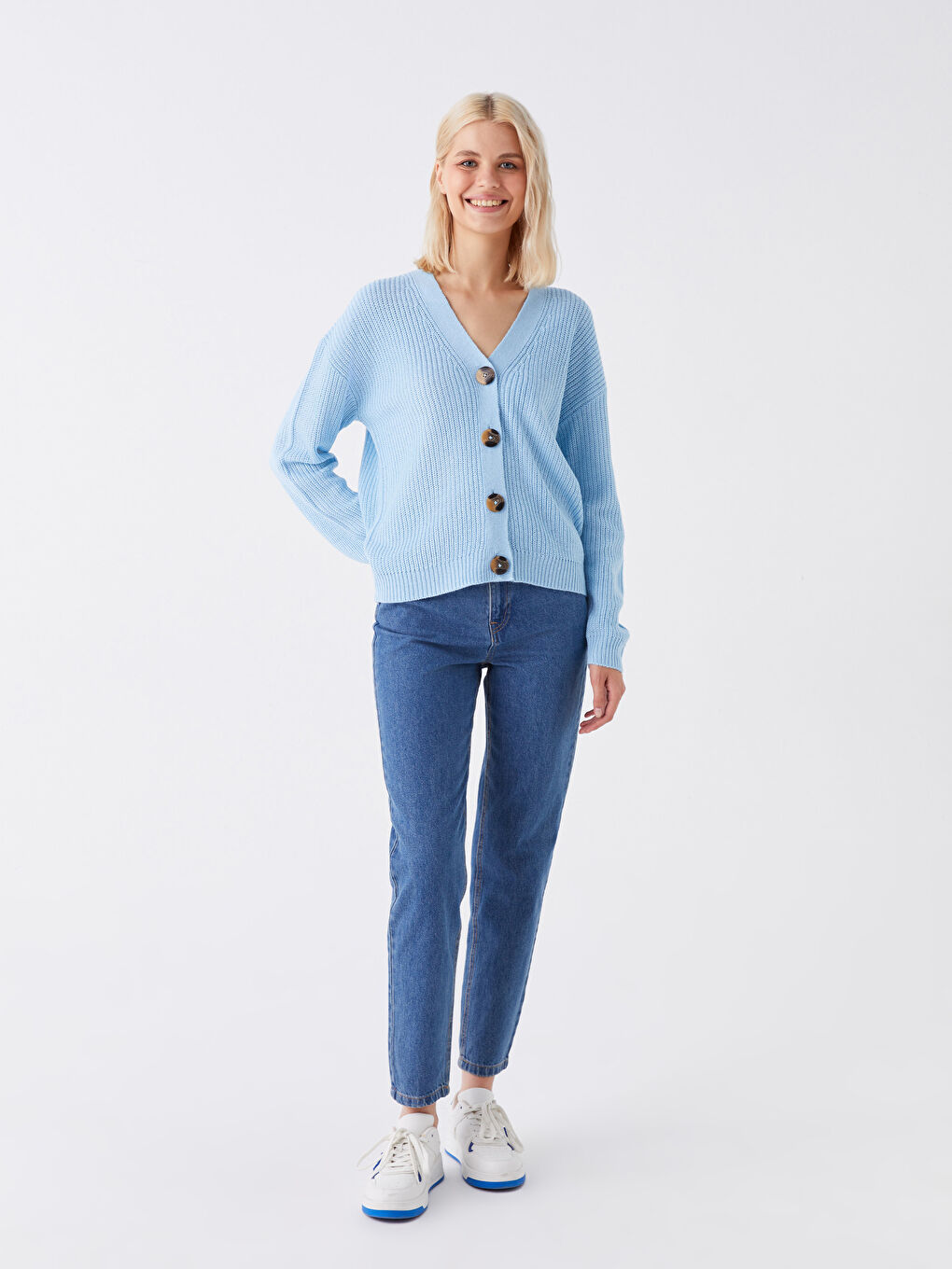 كارديجان تريكو بياقة على شكل حرف V للسيدات-2