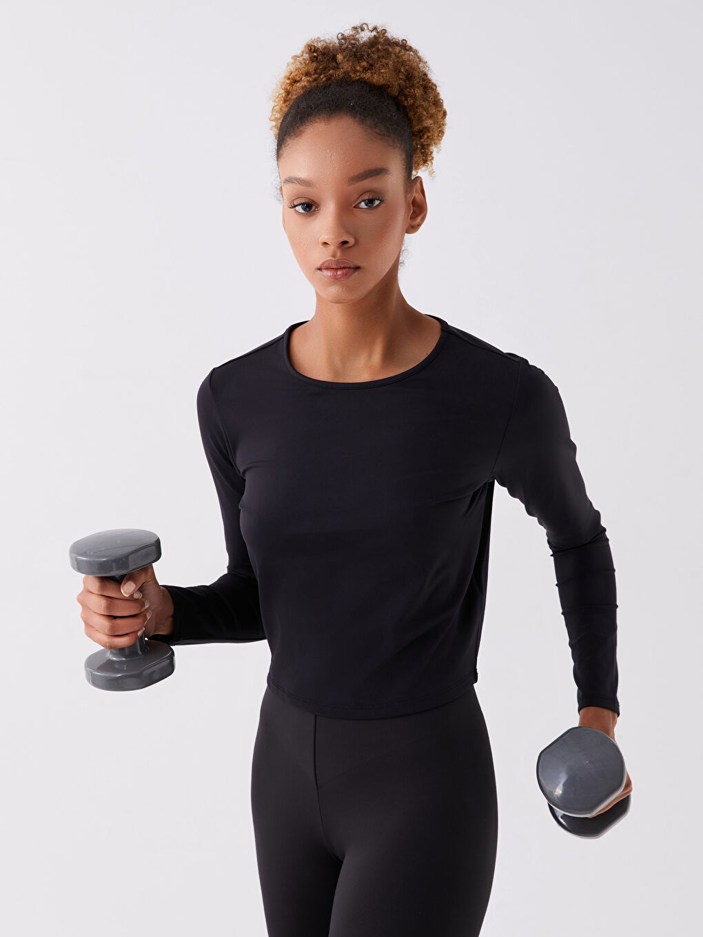 LCW SPORT Crew Neck Straight Long Sleeve Women's Sports T-Shirt -W3AV32Z8-CVL