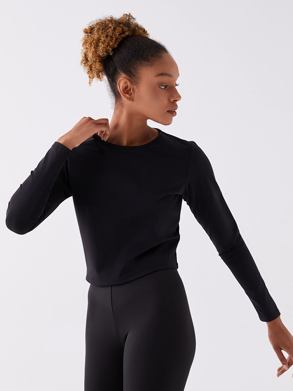 LCW SPORT Crew Neck Straight Long Sleeve Women's Sports T-Shirt -W3AV32Z8-CVL