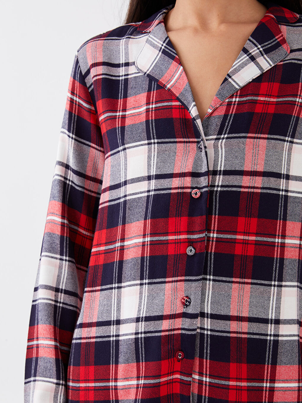 Kırmızı Gömlek Yaka Ekose Kadın Pijama Takımı-3