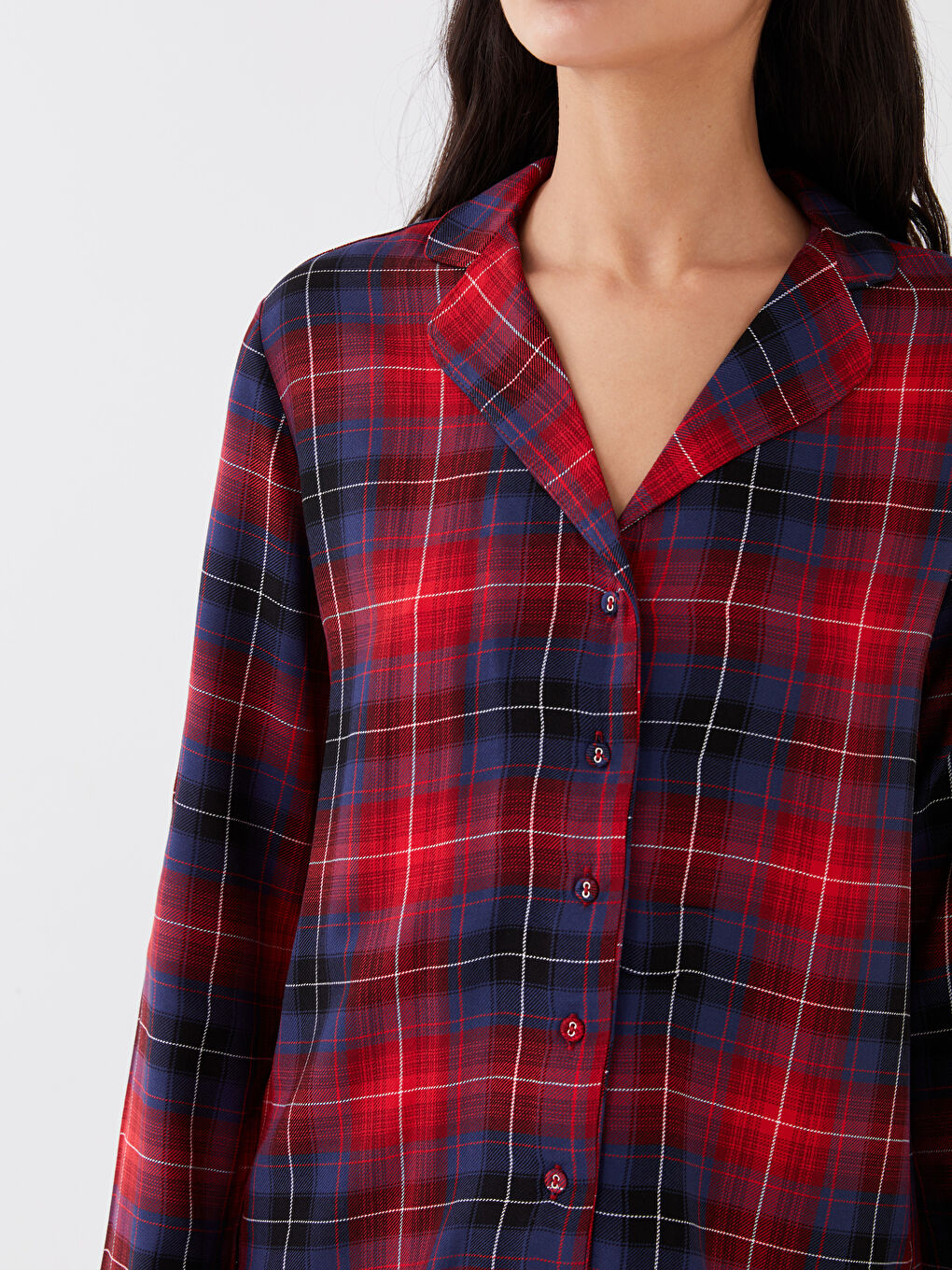 Kırmızı Gömlek Yaka Ekose Kadın Pijama Takımı-3