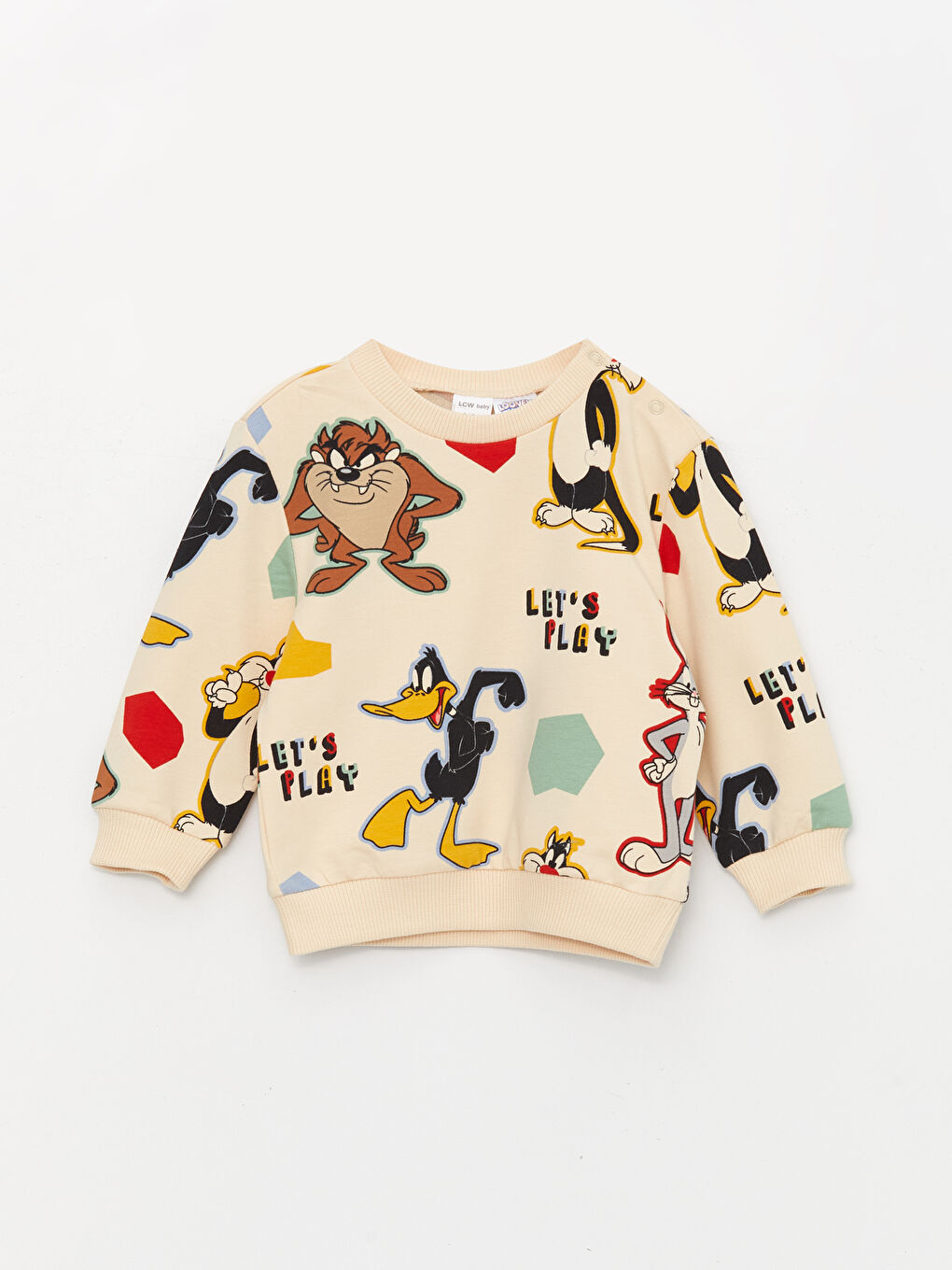 LCW baby Bej Bisiklet Yaka Looney Tunes Baskılı Erkek Bebek Sweatshirt ve Pantolon 2'li Takım - 1