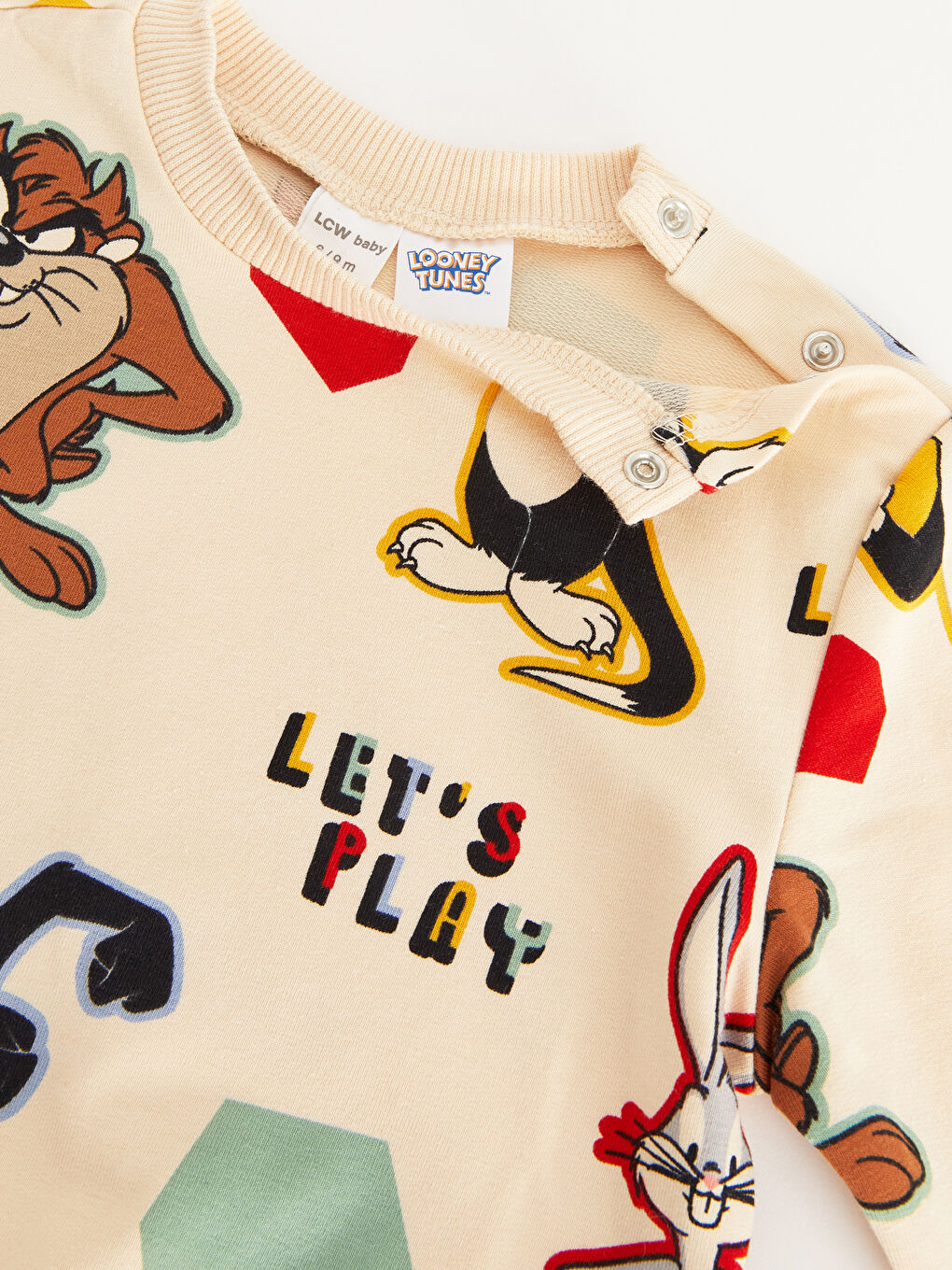 LCW baby Bej Bisiklet Yaka Looney Tunes Baskılı Erkek Bebek Sweatshirt ve Pantolon 2'li Takım - 5