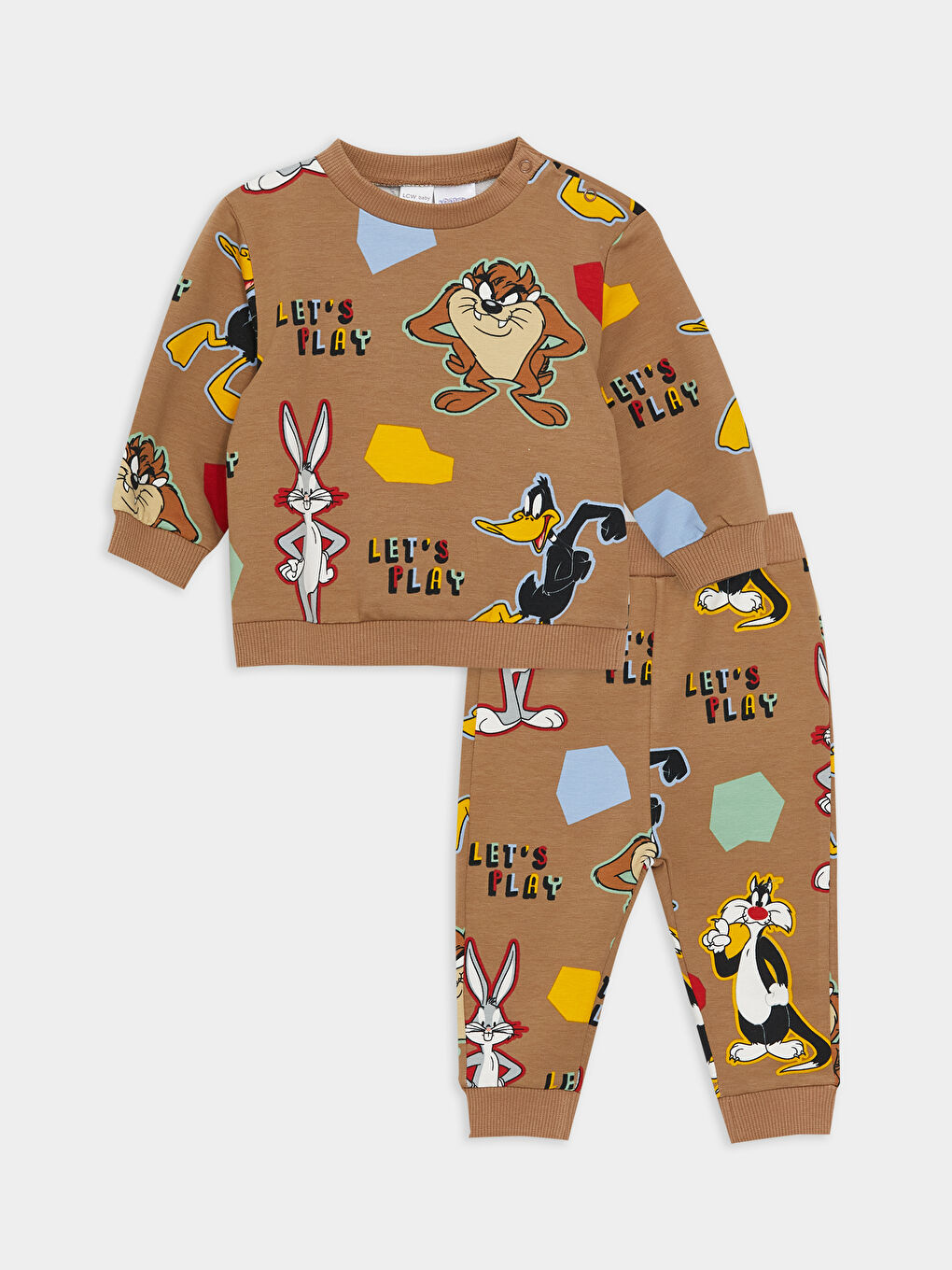 LCW baby Tarçın Bisiklet Yaka Looney Tunes Baskılı Erkek Bebek Sweatshirt ve Eşofman Altı 2'li Takım