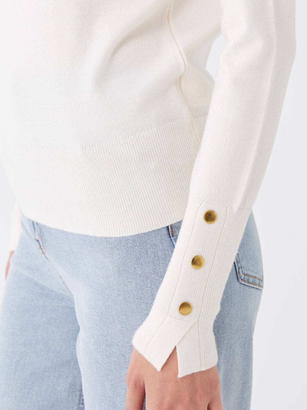 Әйелдерге арналған трикотаж биік жағалы өрнексіз ұзын жең жемпір-3