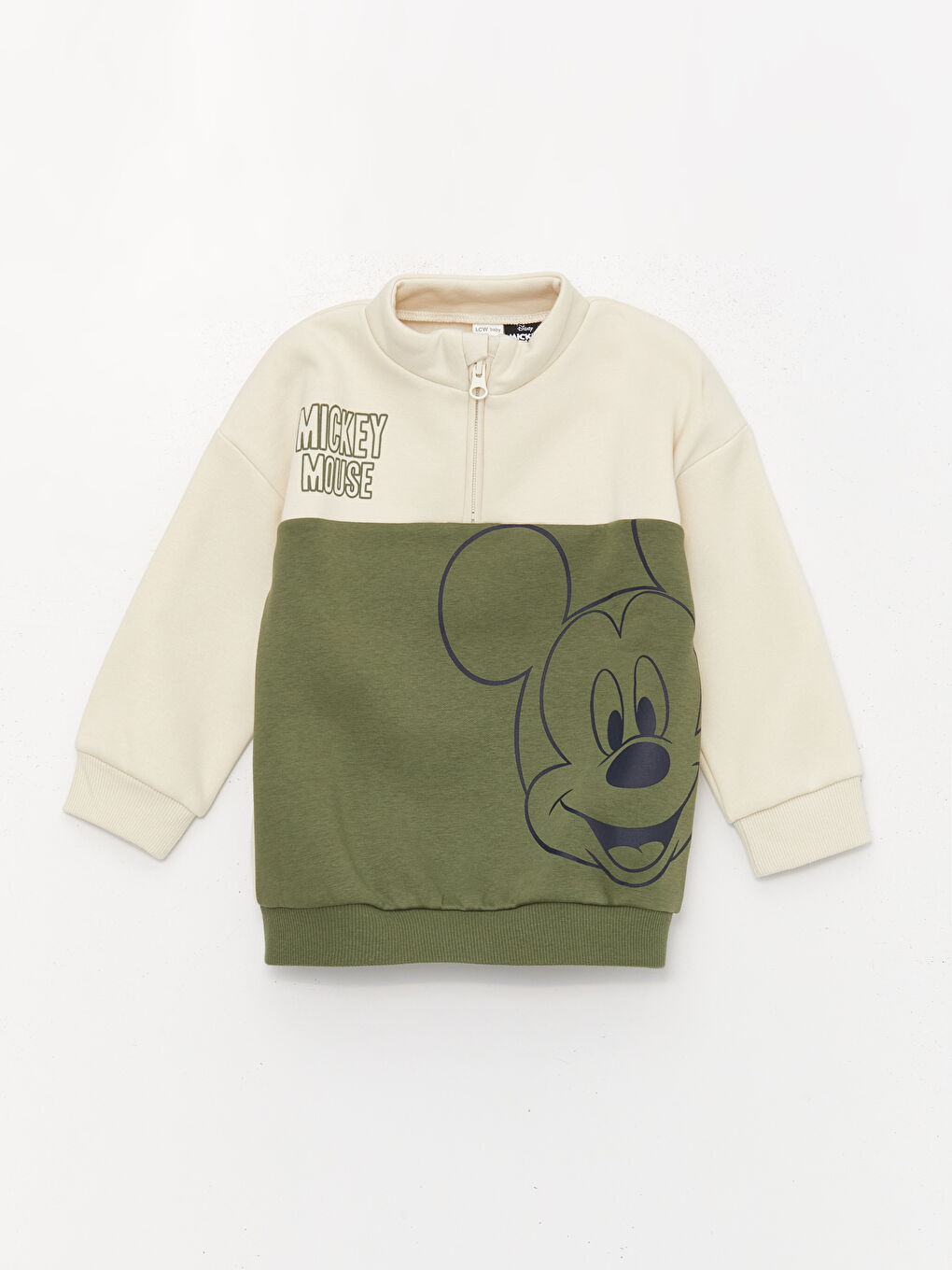 Gri Dik Yaka Uzun Kollu Mickey Mouse Baskılı Erkek Bebek Sweatshirt ve Eşofman Alt 2'li Takım-4