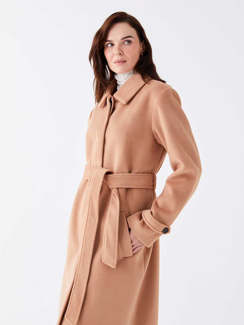 Women's Shirt Collar Plain Stash Coat-1