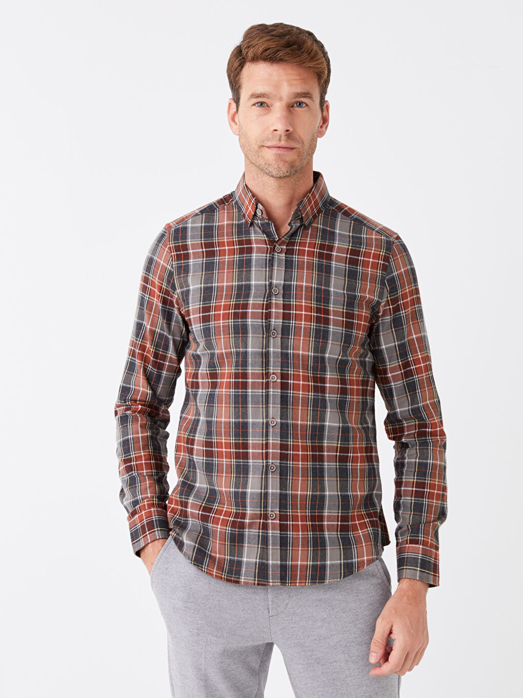 Slim Fit Long Sleeve Plaid Men's Shirt