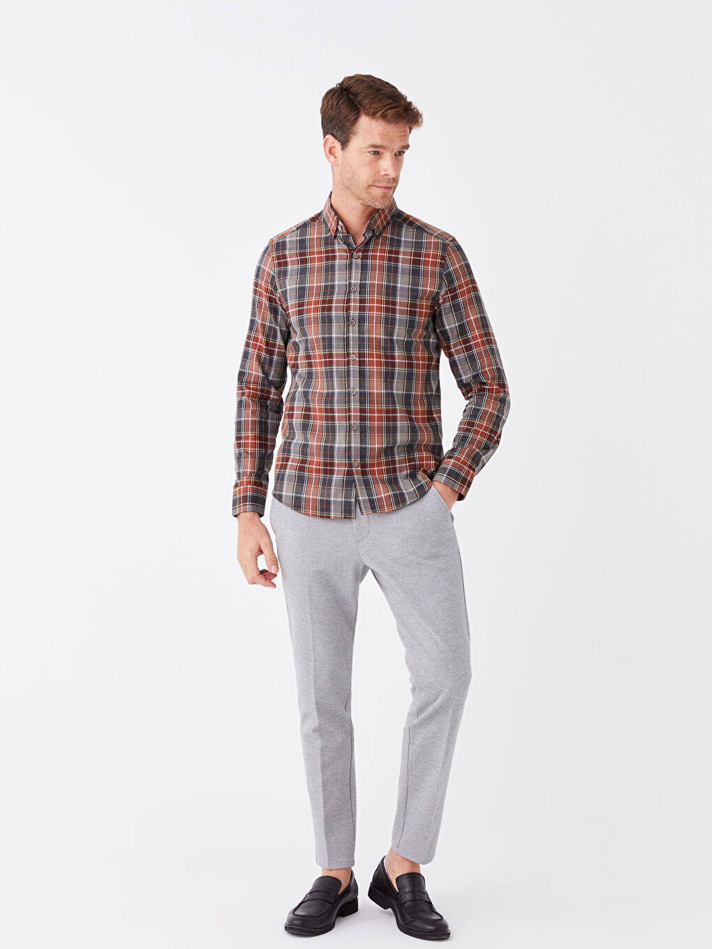 Slim Fit Long Sleeve Plaid Men's Shirt-2