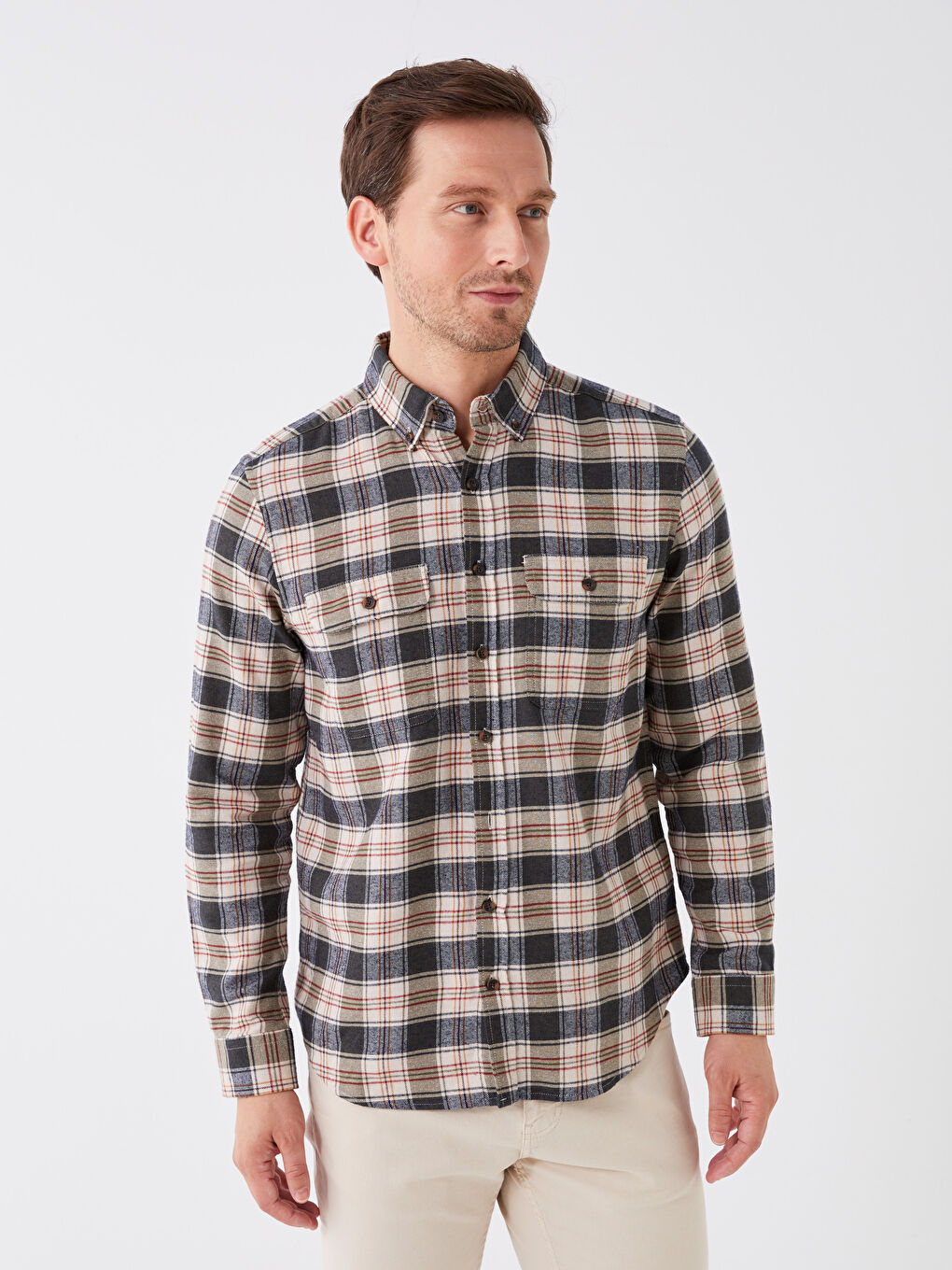 LCWAIKIKI Classic Regular Fit Long Sleeve Plaid Gabardine Men's Shirt -W3AY69Z8-LMU