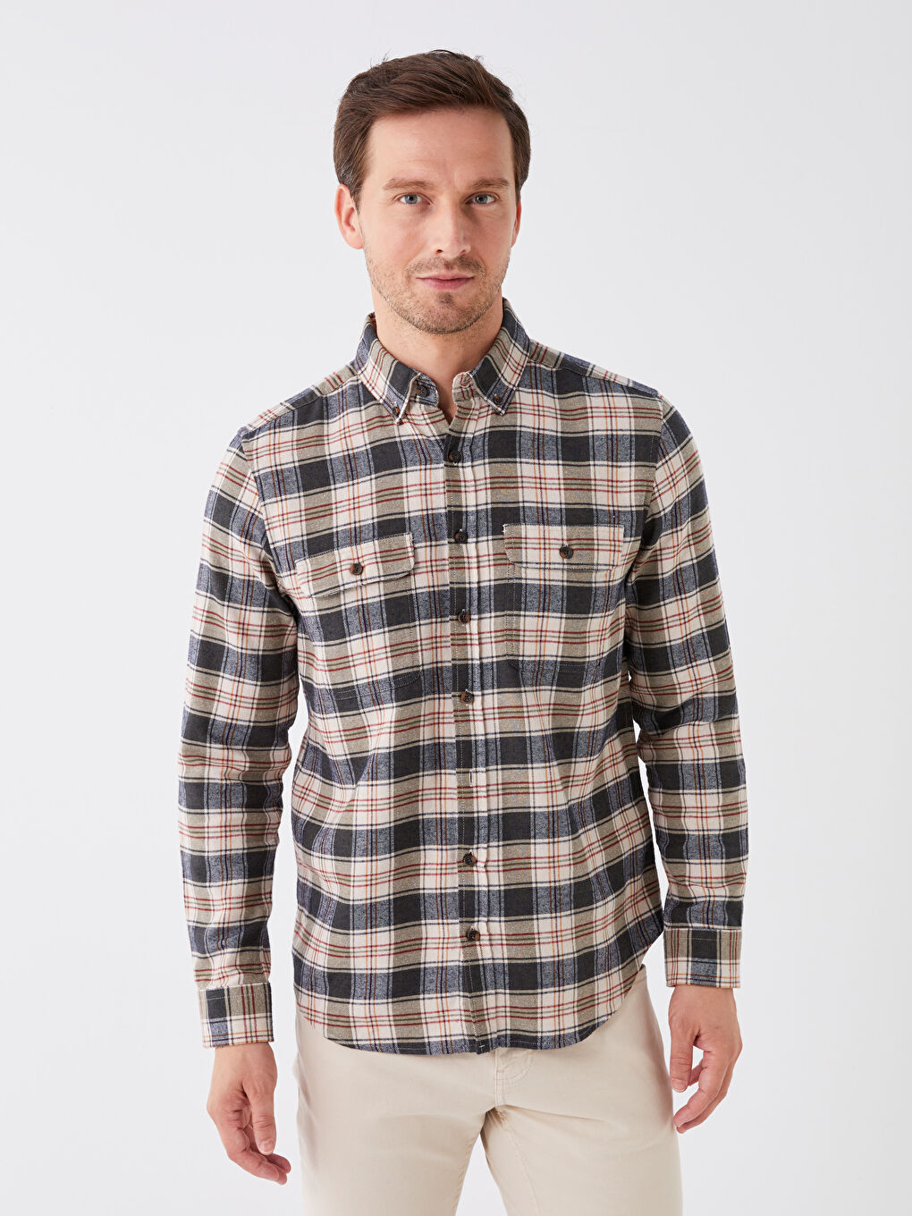 LCWAIKIKI Classic Regular Fit Long Sleeve Plaid Gabardine Men's Shirt -W3AY69Z8-LMU