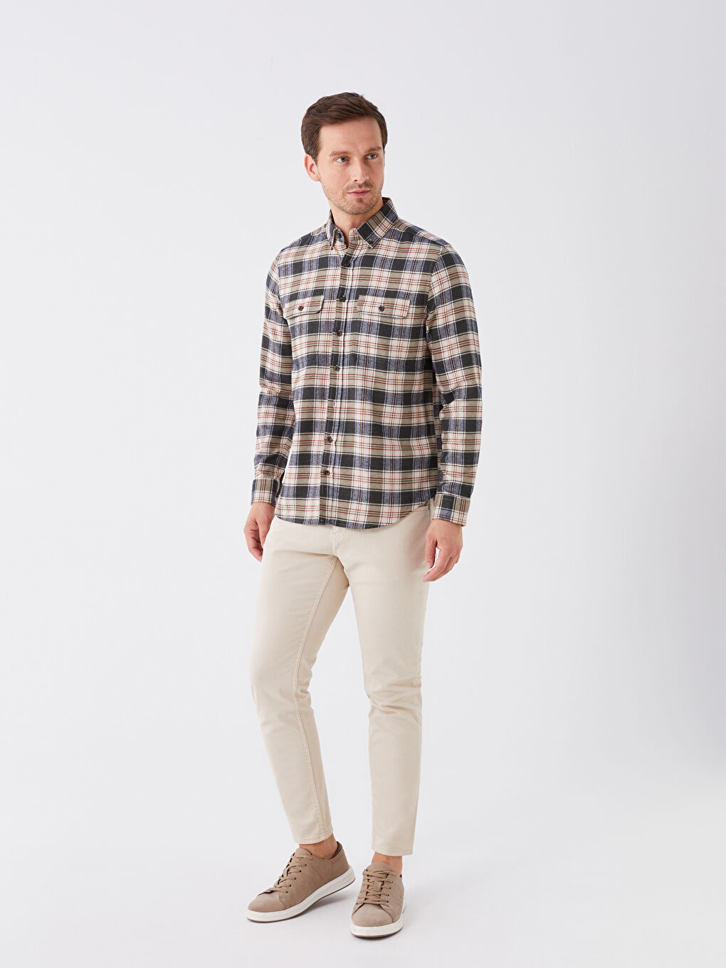 LCWAIKIKI Classic Regular Fit Long Sleeve Plaid Gabardine Men's Shirt -W3AY69Z8-LMU