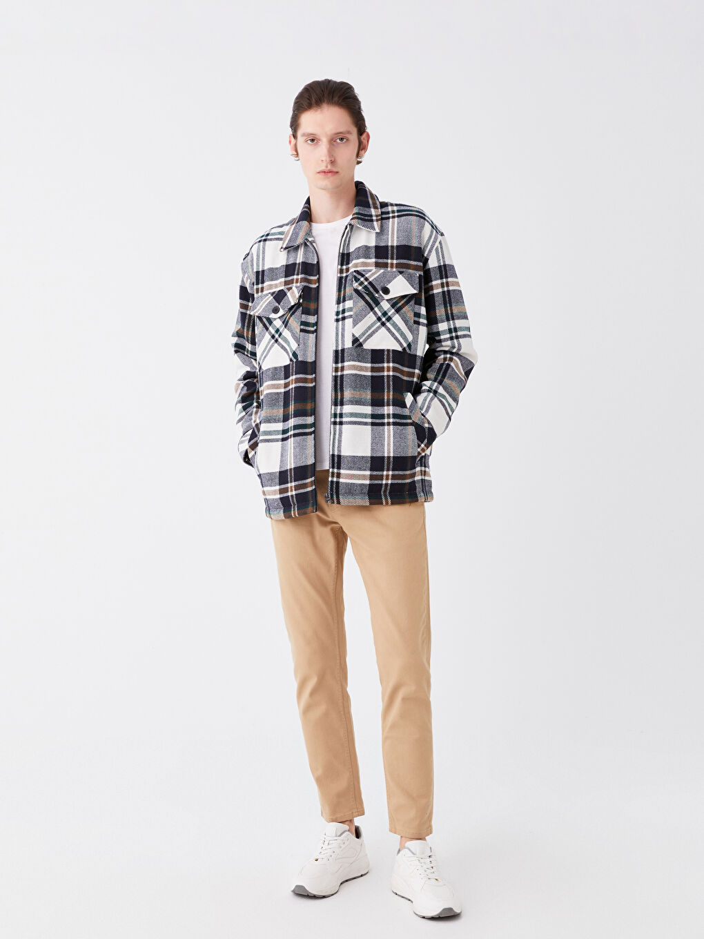 XSIDE Comfortable Fit Long Sleeve Plaid Men's Shirt Jacket -W3BA14Z8-LM7