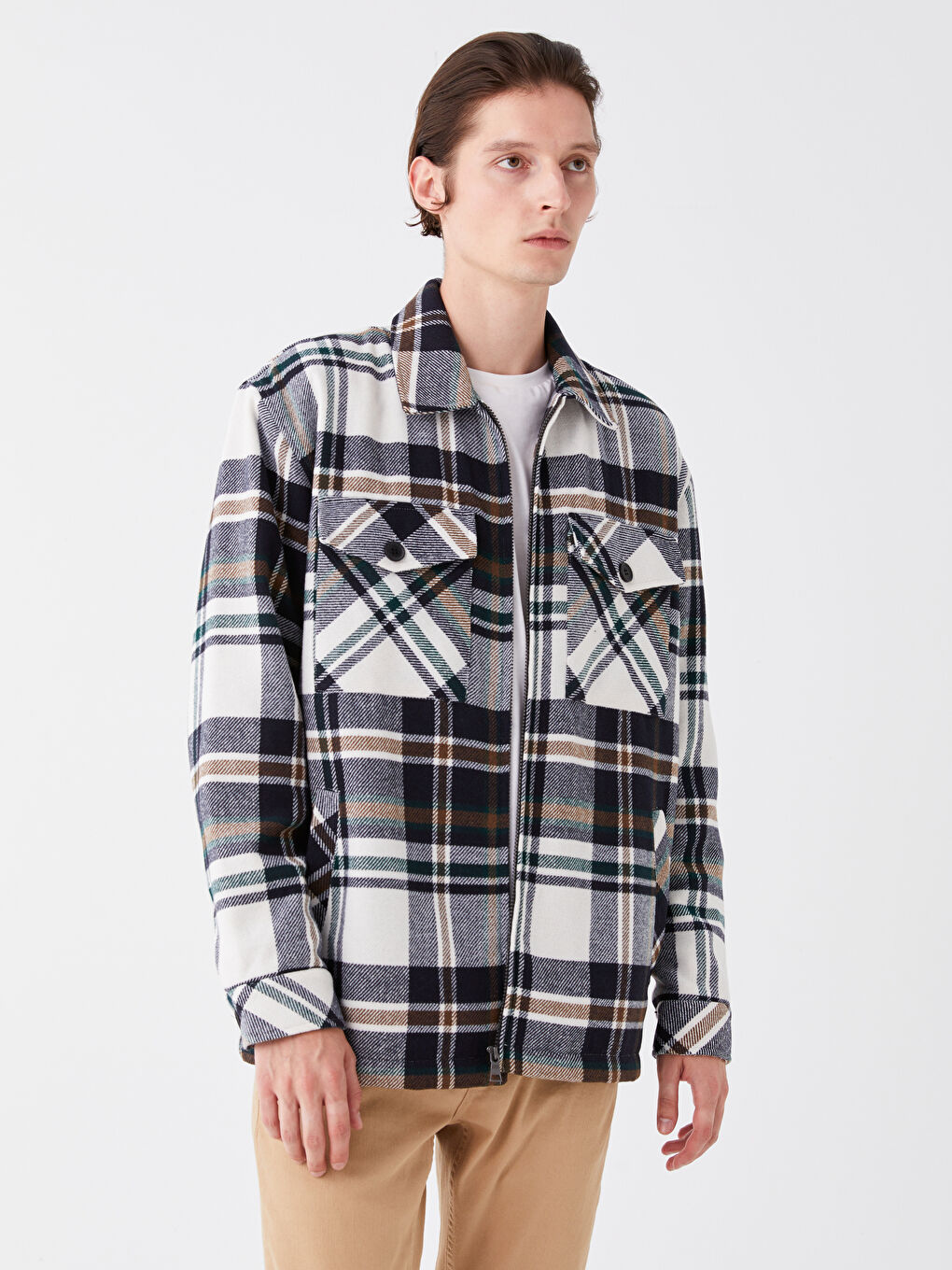 XSIDE Comfortable Fit Long Sleeve Plaid Men's Shirt Jacket -W3BA14Z8-LM7