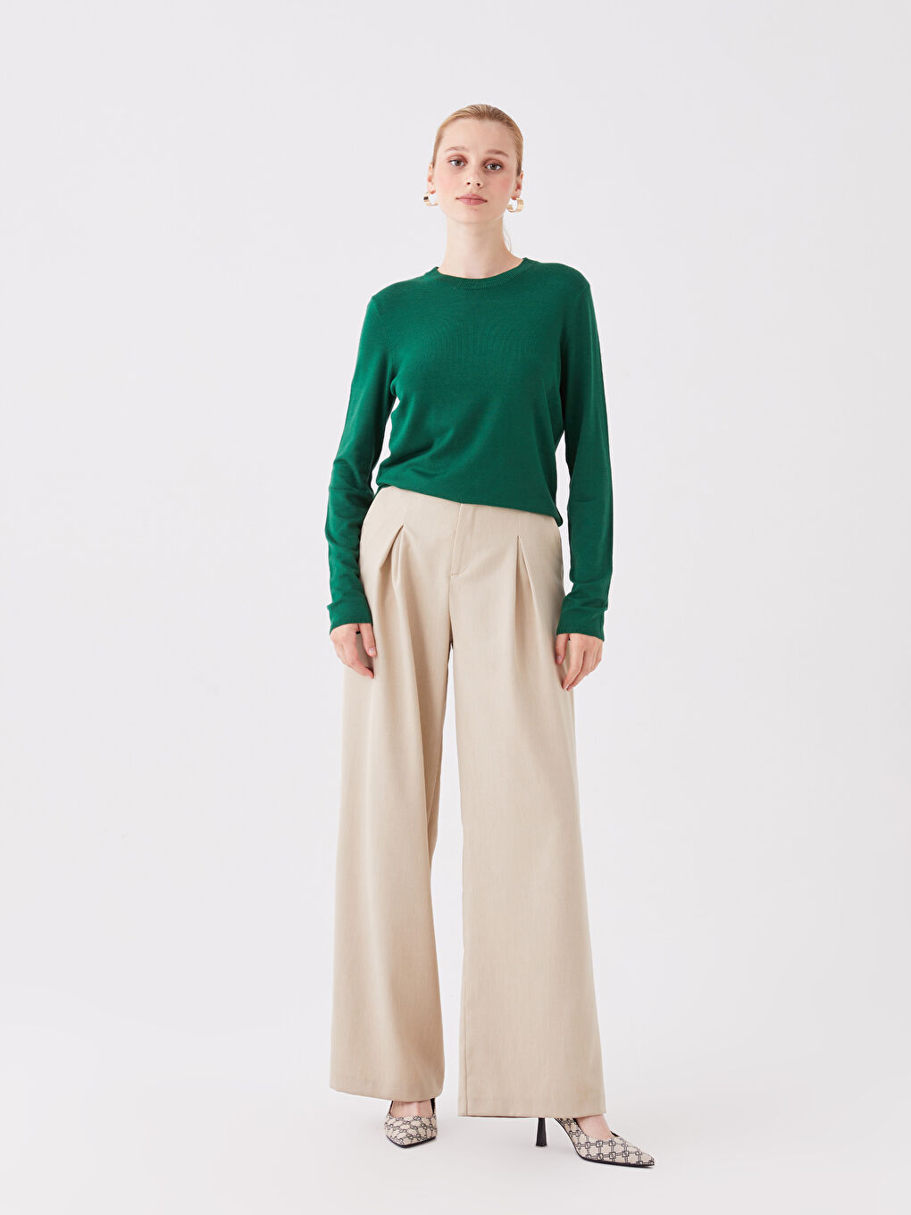 Crew Neck Plain Long Sleeve Women's Knitwear Sweater-2