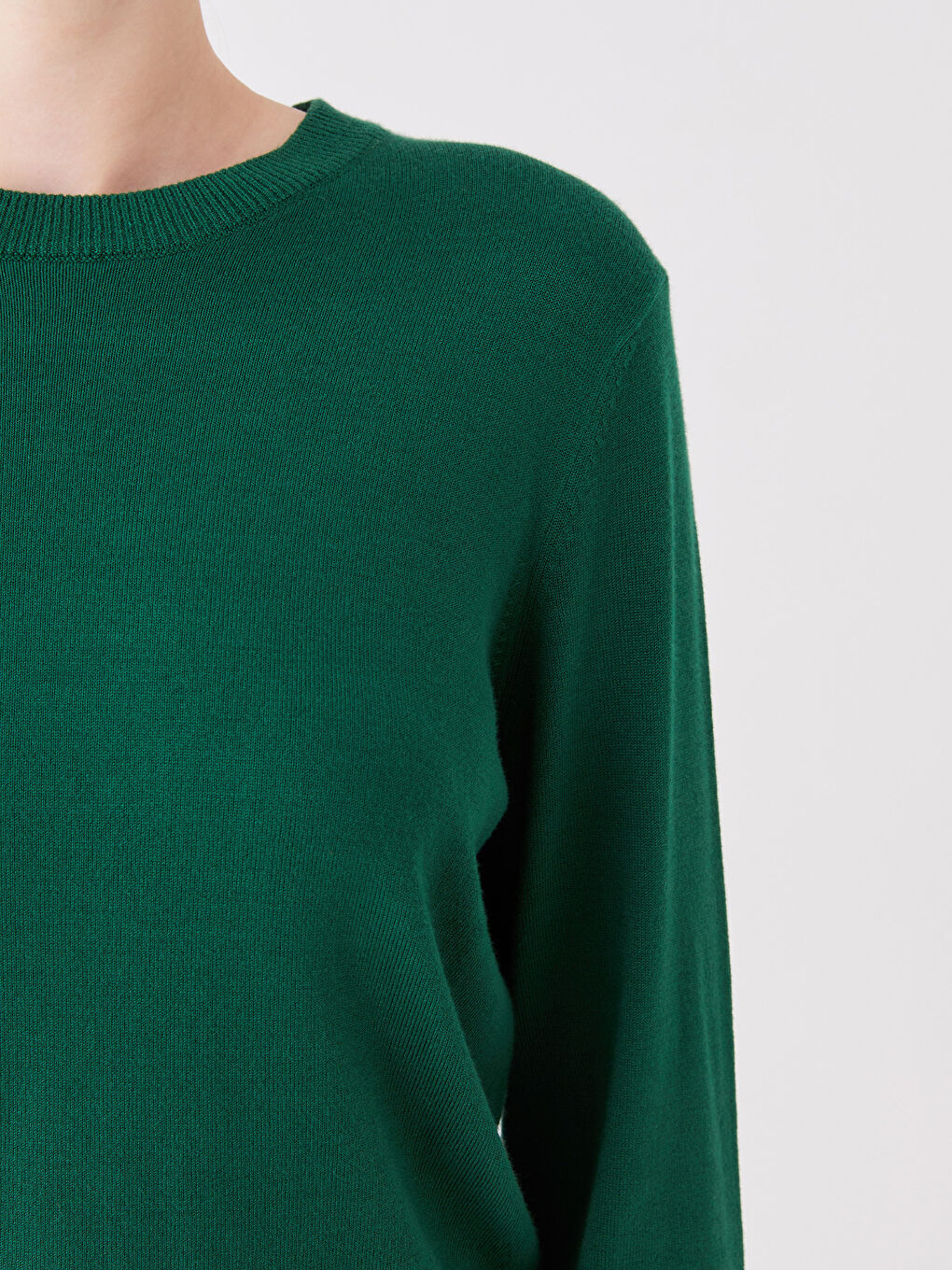 Crew Neck Plain Long Sleeve Women's Knitwear Sweater-3