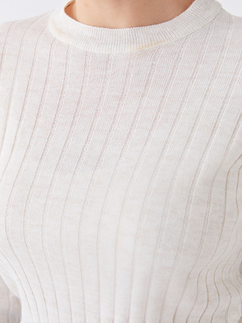 Crew Neck Self Patterned Long Sleeve Women's Knitwear Sweater-3