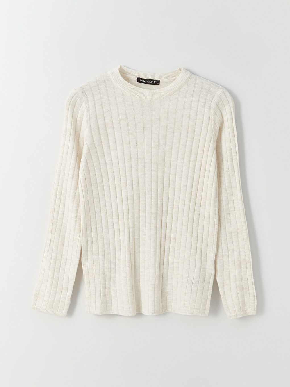 Crew Neck Self Patterned Long Sleeve Women's Knitwear Sweater-5