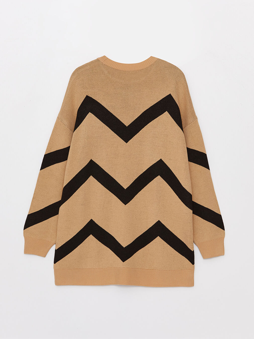 Kahverengi Bisiklet Yaka Çizgili Uzun Kollu Kadın Triko Tunik-6