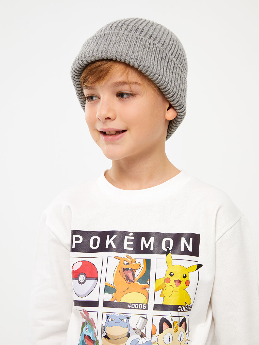 LCW Kids Ekru Bisiklet Yaka Pokemon Baskılı Uzun Kollu Erkek Çocuk Sweatshirt