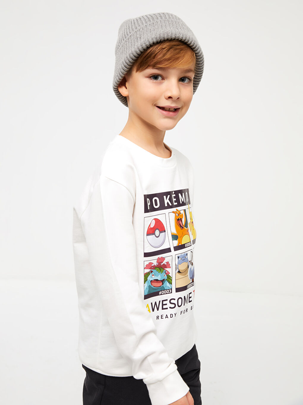 LCW Kids Ekru Bisiklet Yaka Pokemon Baskılı Uzun Kollu Erkek Çocuk Sweatshirt - 1