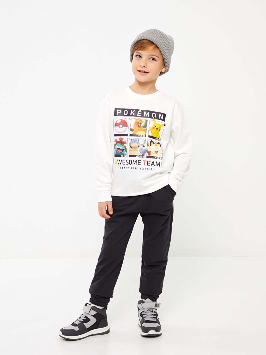 LCW Kids Ekru Bisiklet Yaka Pokemon Baskılı Uzun Kollu Erkek Çocuk Sweatshirt - 3