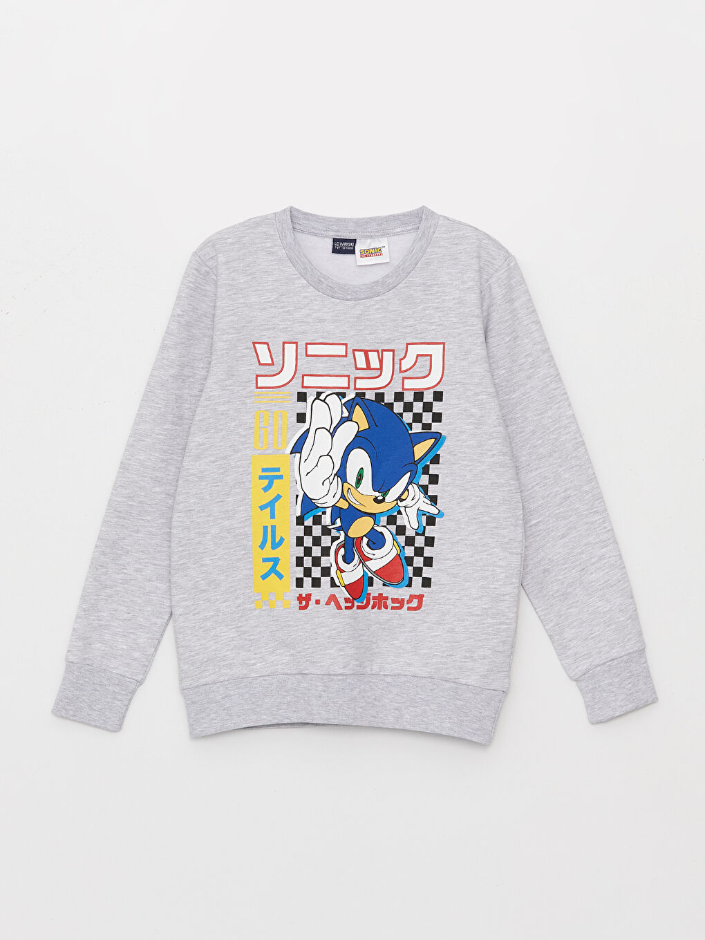 LCW Kids Açık Gri Melanj Bisiklet Yaka Sonic Baskılı Uzun Kollu Erkek Çocuk Sweatshirt